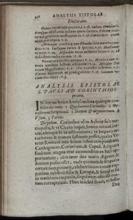 Analysis Epistolæ S. Pauli Ad Corinthios.