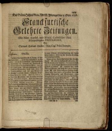 Num. LXXI. Freytags den 5. Sept. 1738 - N. LXXX. Dienstags den 7. Octob. 1738