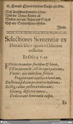 Selectiores Sententiae ex Horatii libro quarto Odarum collectae