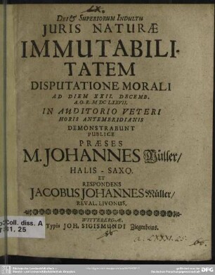 Juris naturae immutabilitatem disputatione morali