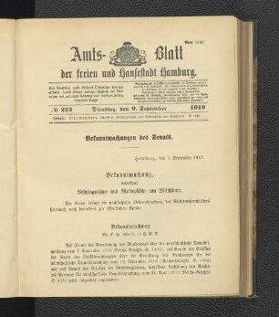 No.213, Dienstag, den 9. September 1919