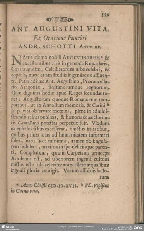 Ant. Augistini Vita. Ex Oratione Andr. Schotti