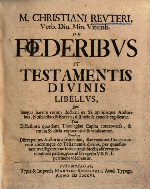 De foederibus et testamentis divinis : libellus ...