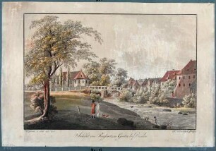 Das Dorf Plauen bei Dresden an der Weißeritz mit dem Wasserschlösschen (Neidtschützschlösschen, Kielmannseggeschlösschen) im Reisewitzschen Garten
