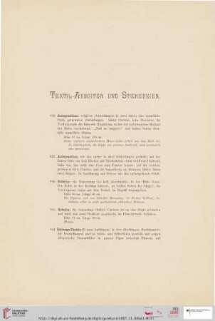 Textil-Arbeiten und Stickereien (Nr. 938 - 962)