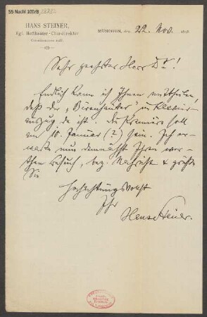 Brief an B. Schott's Söhne : 22.11.1898