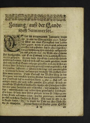 Zeitung/ auß der Landtschafft Summerset. [u. a.]