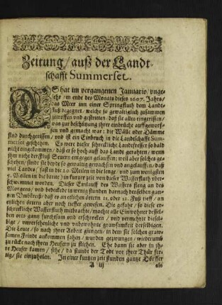 Zeitung/ auß der Landtschafft Summerset. [u. a.]