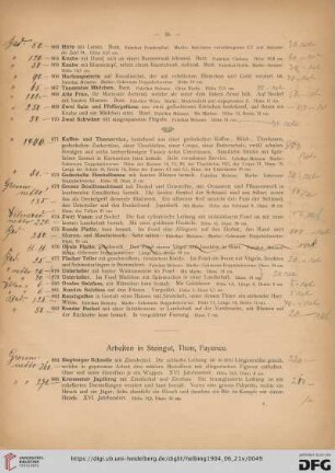 Arbeiten in Steingut, Thon, Fayence (Nr. 884-922)