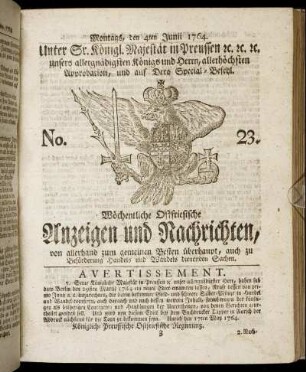 No. 23. Montags, den 4ten Junii 1764.