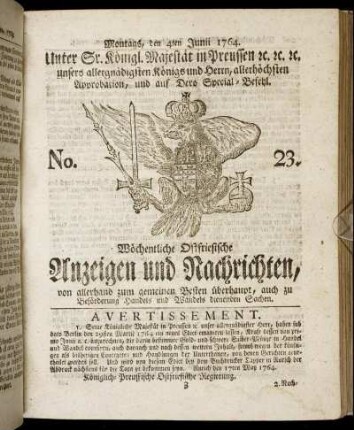 No. 23. Montags, den 4ten Junii 1764.