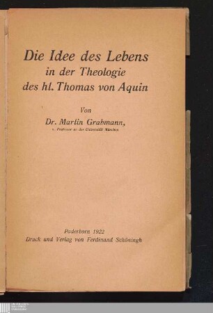 Die Idee des Lebens in der Theologie des hl. Thomas von Aquin