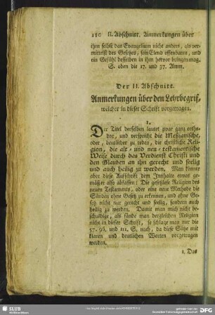 Der II. Abschnitt. Anmerkung über den Lehrbegrif, welcher in dieser Schrift vorgetragen