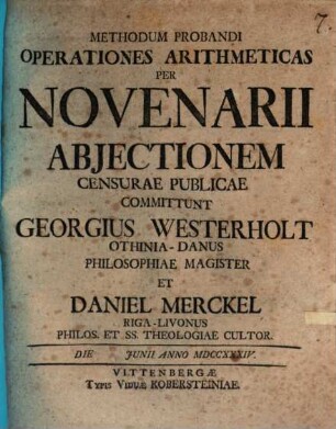 Methodus probandi operationes arithmeticas per novenarii abiectionem