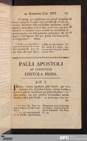 Pauli Apostoli ad Corinthios Epistola Prima.