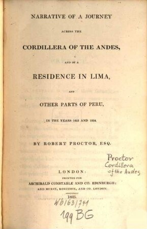Narrative of a journey across the cordillera of the Andes ... : 1823 and 1824