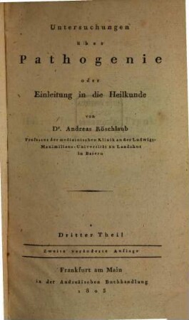 Untersuchungen über Pathogenie oder Einleitung in die Heilkunde, Dritter Theil
