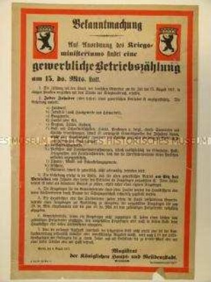 Maueranschlag: Bekanntmachung betr. gewerbliche Betriebszählung