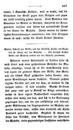 Gháleb, Scherif von Mekka und der Türkische Pascha von Baghdad im Kriege mit den Wahaby. - Die heiligen Städte Mekka und Medinah werden von den Wahaby genommen.