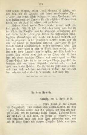 An seine Familie. Leipzig, den 2. April 1838