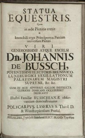 Statua Equestris, Quam in æde Pietatis erexit [...]