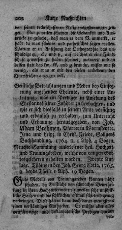 Geistliche Betrachtungen und Reden bey Einsegnung angehender Eheleute.