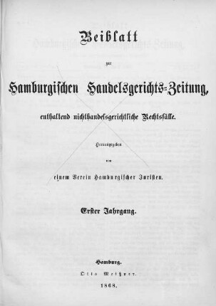 1.1868, Beiblatt: Beiblatt zur hamburgischen Handelsgerichts-Zeitung