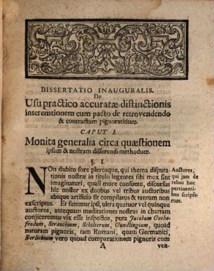 Dissertatio Inauguralis Juridica De Usu Practico Accuratæ Distinctionis Inter Emtionem Cum Pacto De Retrovendendo Et Contractvm Pignoratitium