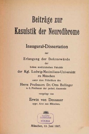 Beiträge zur Kasuistik der Neurofibrome