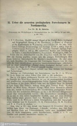Ueber die neuesten geologischen Forschungen in Nordamerika