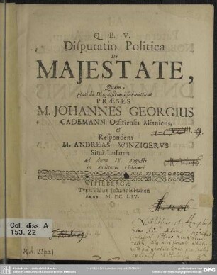 Disputatio politica de majestate