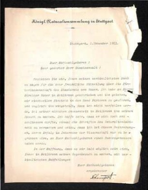 Brief von Lampert (Königliche Naturaliensammlung Stuttgart)