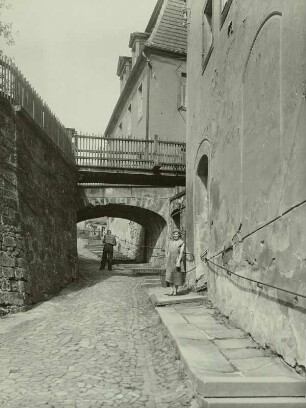 Rochlitz, Hohe Gasse, Blick vom Mühlgraben nach Nordosten