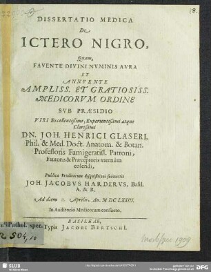 Dissertatio Medica De Ictero Nigro