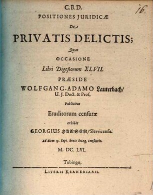 Positiones iur. de privatis delictis