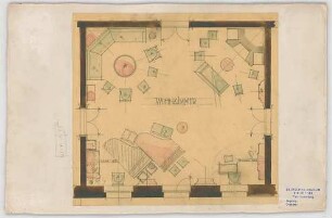 Thiersch, Friedrich von; Glonn (Obb.); Schloss Zinneberg - Altes Schloss - Wohnzimmer (Möblierungsplan)