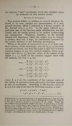 On certain "Loci" connected with the geodesic lines of surfaces of the second order.