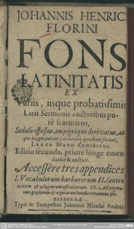 Fons latinitatis : access. tres appendices