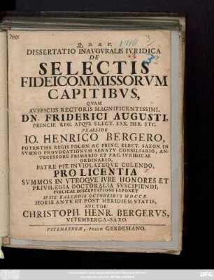 Dissertatio Inavgvralis Ivridica De Selectis Fideicommissorvm Capitibvs