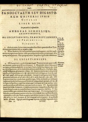 ... Liber XLIV. ... De Exceptionibus, Praescriptionibus Et Praeiudiciis
