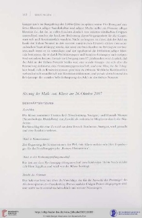 Sitzung der Math.-nat. Klasse am 26. Oktober 2007