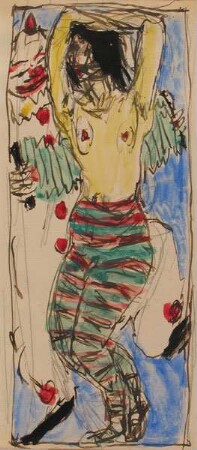 Halbnackte Frau mit Clown
