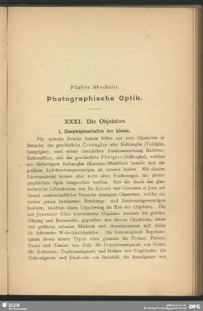 Fünfter Abschnitt, Photographische Optik