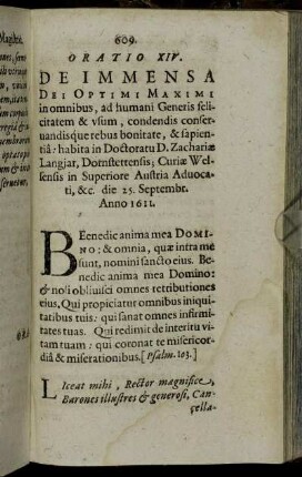 Oratio XIV. De Immensa Dei Optimi Maximi [...]
