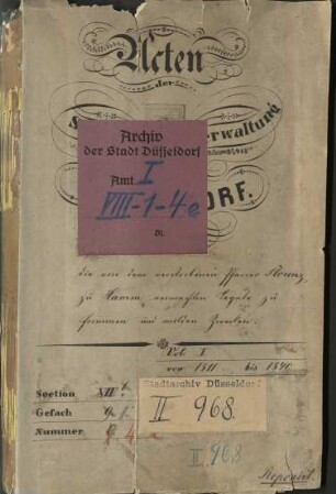 Die von dem verstorbenen Pfarrer Florenz in Hamm vermachten Legate zu frommen und milden Zwecken
