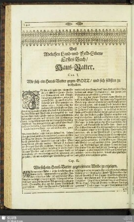 Deß Adelichen Land- und Feld-Lebens Erstes Buch, Haus-Vatter : Adelichen Land- und Feld-Lebens Erstes Buch, Haus-Vatter