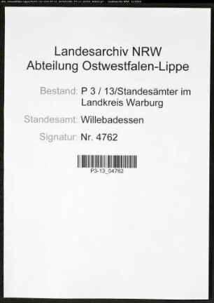 Sterberegister Standesamt Willebadessen