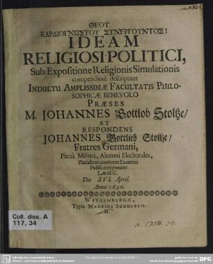 Ideam religiosi politici sub expositione religionis simulationis compendiose descriptam