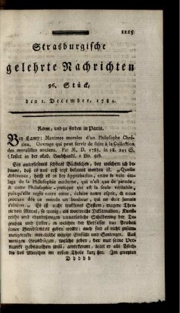 96. Stück, den 1. December, 1784.