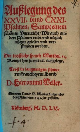 Außlegung des XXVII. unnd CXXI. Psalmen
